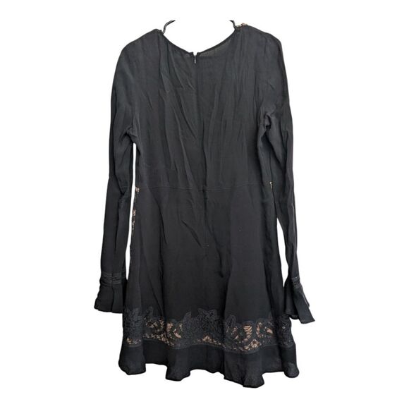 For Love And Lemons Black Valentina Lace Fit And Flare Long Sleeve Dress Large - Picture 7 of 9